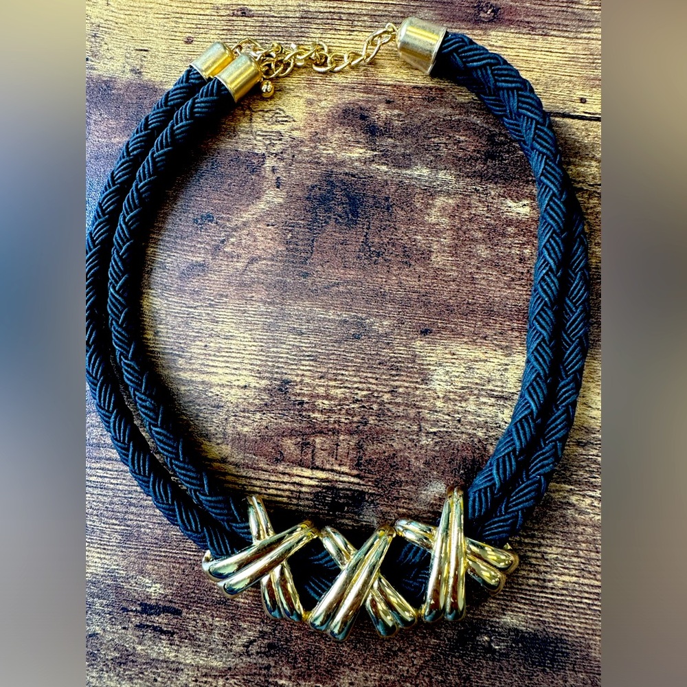 Vintage black and gold rope necklace.